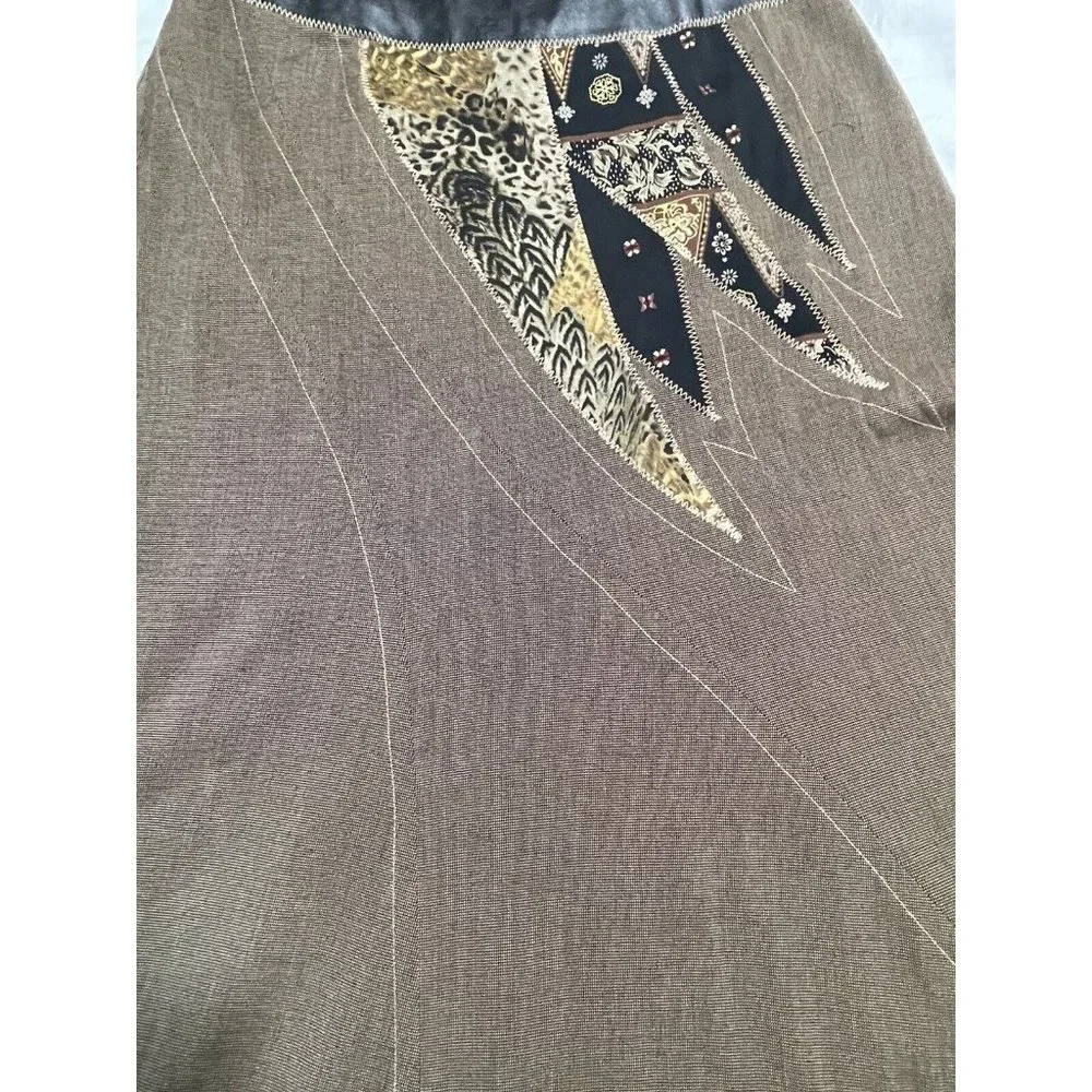 KOOS OF COURSE ART TO WEAR Skirt Tweed Animal Print Leather Women's Size 12 - Picture 10 of 10